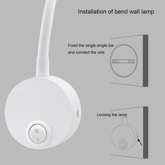 Witte wandlamp, warme, zachte, witte gebogen hoofdlamp, 3 watt wandgemonteerde minimalistische nachtleeslamp met drukknopschakelaar van Merkloos — afbeelding 4