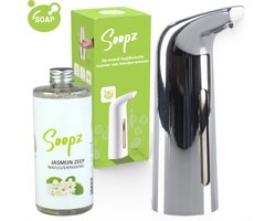 Soopz Automatische Zeepdispenser – Zilver – Silver Shine Elegance – Zeeppompje met Bewegingssensor – Met Jasmijn Zeep