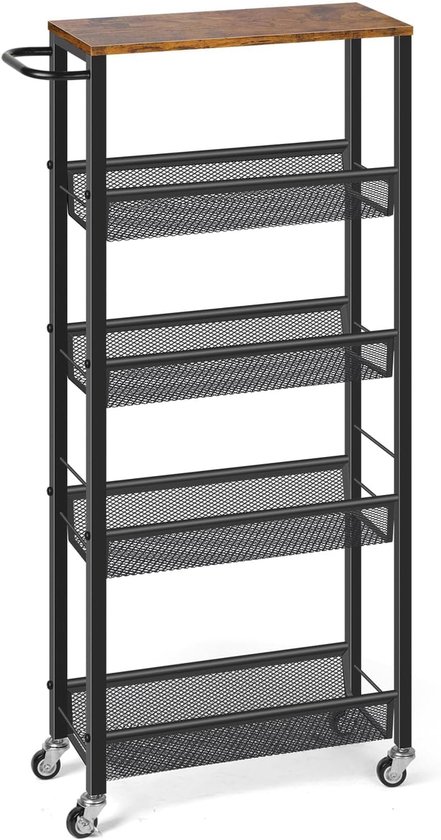 Opbergtrolley smal 48x13x68 cm bewerkt hout zwart