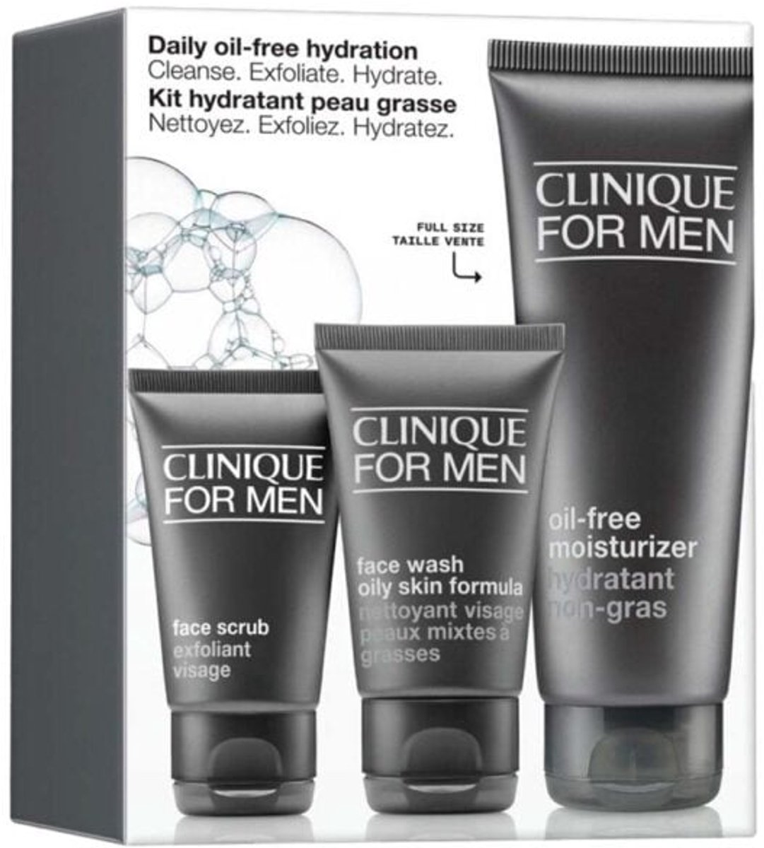 Clinique For Men Daily Oil-free hydration - Oil-free Moisturizer 100ml, Face scrub 30 ml + Oil-free face wash 50 ml