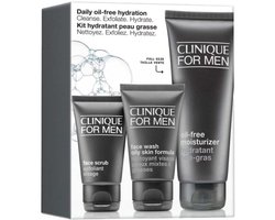 Clinique For Men Daily Oil-free hydration - Oil-free Moisturizer 100ml, Face scrub 30 ml + Oil-free face wash 50 ml