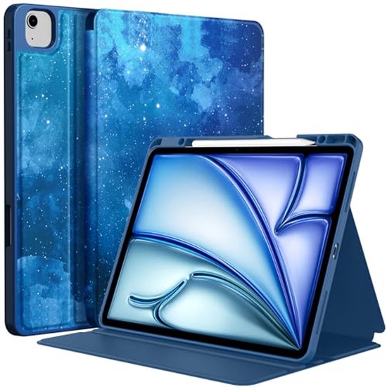 IMOSHION Trifold Bookcase geschikt voor Apple iPad Air 13 inch (2024) M2/Apple iPad Air 13 inch (2025) M3 Beschermhoes 13 inch Zwart