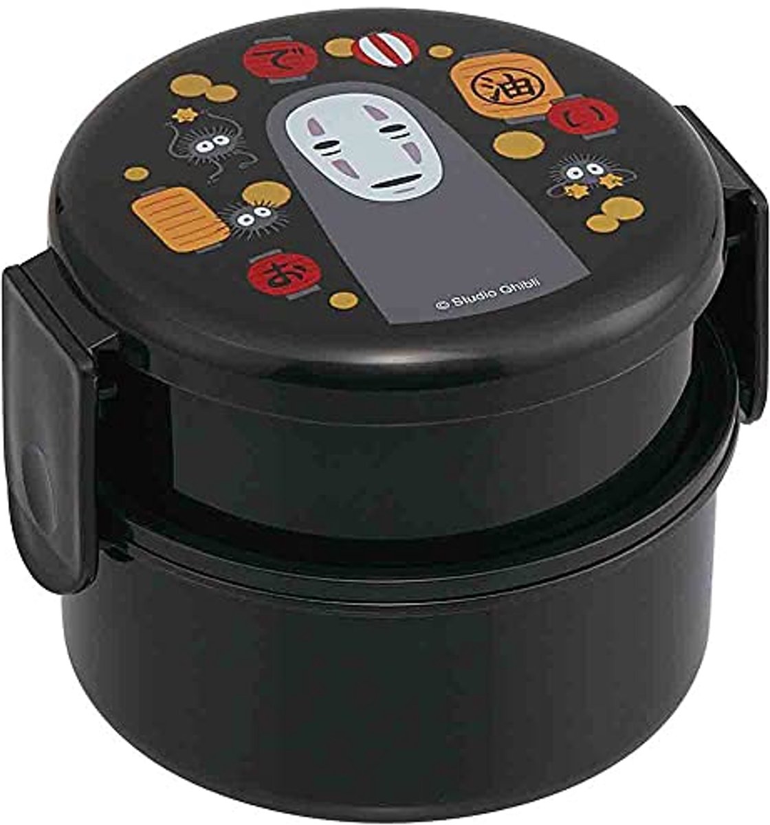Ronde bento-box met 2 etages - 500 ml - Authentiek Japans design - Magnetronbestendig - Zwart