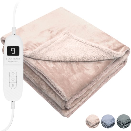 STAUS&BACH Elektrische deken XXL - 2 persoons bovendeken - Dubbelzijdig Fleece Sherpa Warmtedeken - Champagne roze - 180x130 cm PowerNap