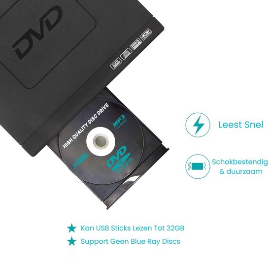 SNJY® DVD Speler met HDMI - DVD Speler Laptop - Externe DVD Speler - 1080P - Zwart — afbeelding 3