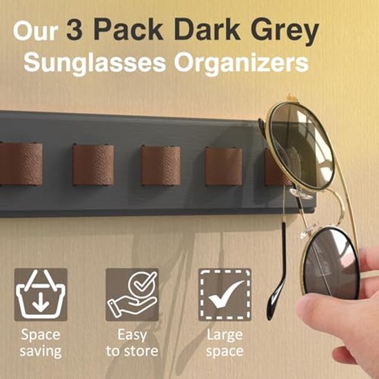 Zonnebril Organizer 3-Pack - Wandgemonteerde Houten Houder voor Brillen - Ideaal voor Opbergen en Decoratie van Merkloos — afbeelding 4
