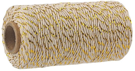 Katoen koord Lurex 2mm 300m, Creme / metallic goud