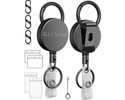 2x Heavy-Duty Dyneema Koord Uittrekbare Sleutelhangers met Karabijnhaken & Badgehouders - Trekkoord Skipashouder voor Dames/Heren - Skipas Badge/Sleutels - Broekclip Pashouder/Kaarthouder Sleutelkoord - Keycord\Keykoord Afrolmechanisme Clip ID Houder