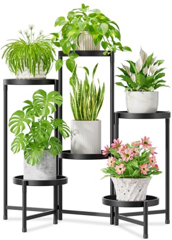 Outsunny metalen bloemenrek 4 niveaus plantenrek bloemenladder bloemenstandaard voor binnen en