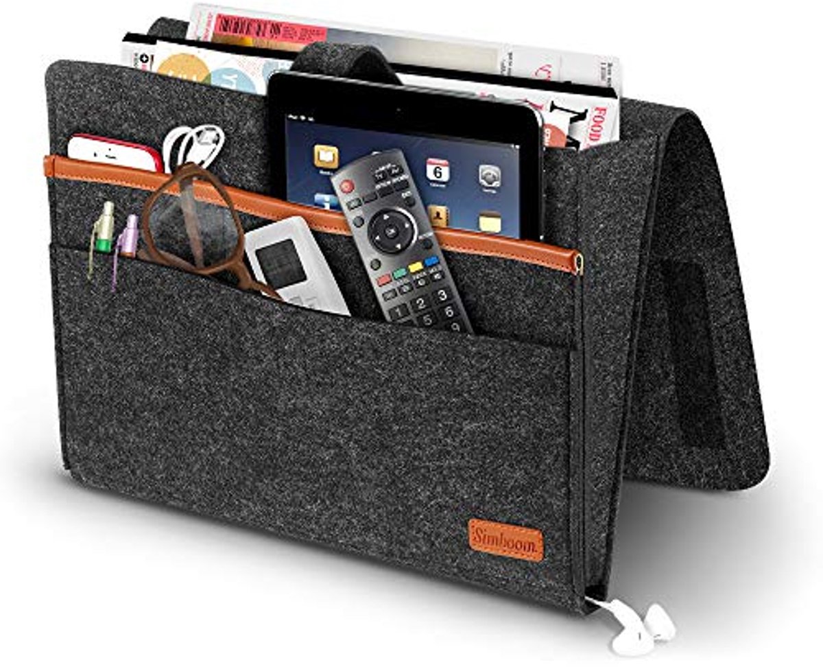 Vilt Bedlade Organizer voor Tijdschrift, Tablet, Telefoon, Afstandsbediening - Donkergrijs