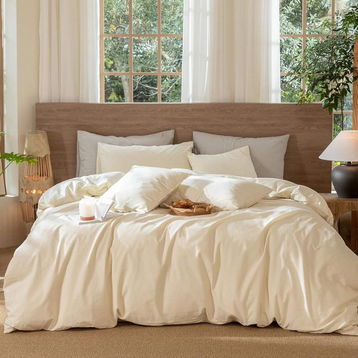 Azomor® Ademend katoenen beddengoed set met linnen uitstraling en ritssluiting 135 x 200 cm