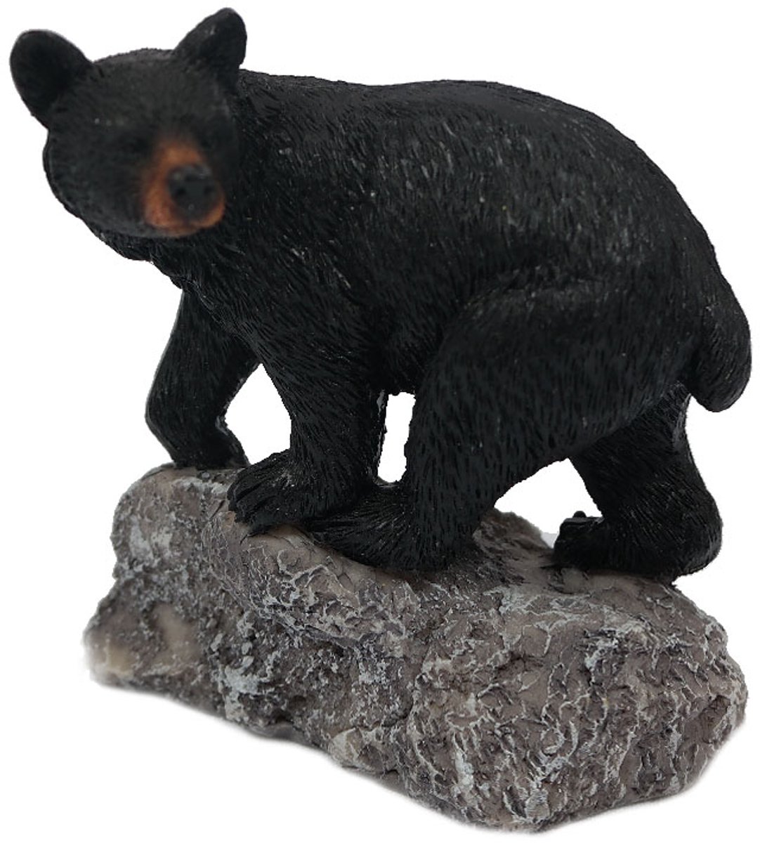 PIA Soft Toys – Zwarte Beer op een steen Beeldje – 8 cm – Decoratief Dierenbeeld