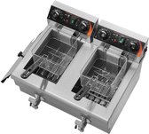 Double Friteuse Électrique 12 L – 5000 W Inox, 2 × 6 L Indépendants, Friteuse Pro Restaurant & Maison Avec Couvercle Sécurité & Paniers Amovibles