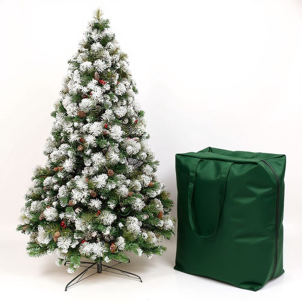 Premfy Deluxe Kunstkerstboom 180cm met dennenappels en sneeuw
