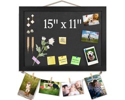PromoHome Grijze Prikbord Set met Houten Omlijsting - 38x28 cm