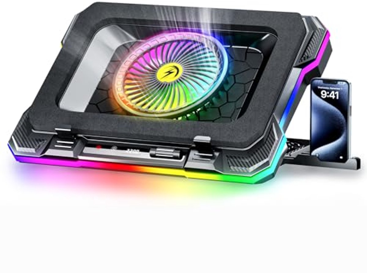 RGB Gaming Laptop Koelpad met turboventilator en instelbare hoogtes