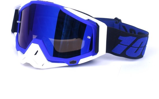 Motorbril/anti-UV antislipbril/racebril/skibril/motorfiets, off-road racen, ATV, ATV spons stofdichte bril/bril voor buitenactiviteiten voor volwassenen Blauw en Wit