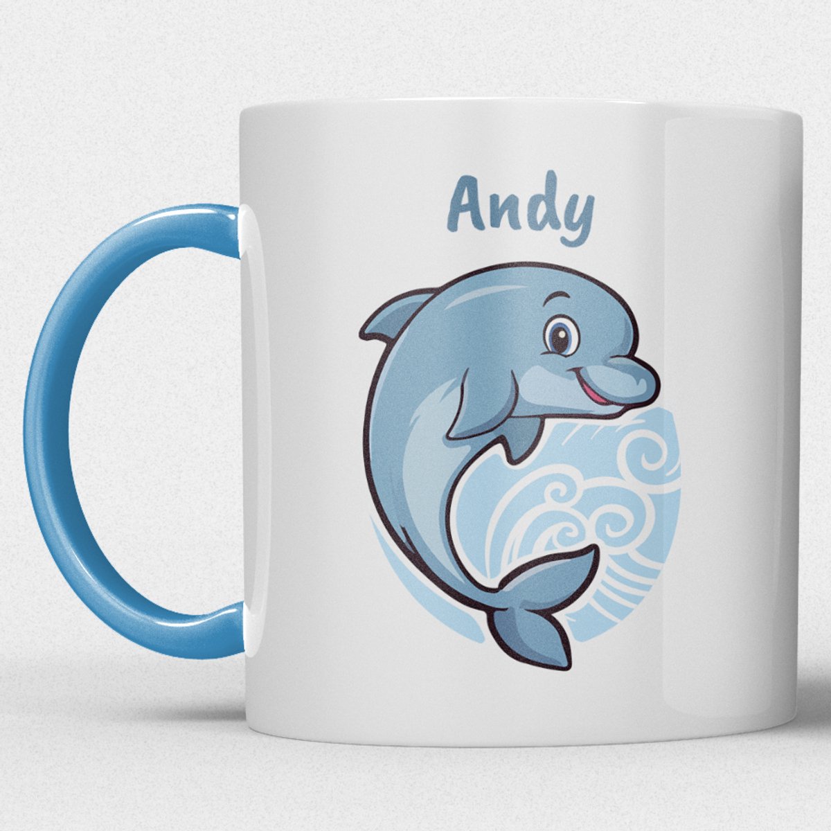 kindermok/kinderbeker | gepersonaliseerd met naam | met dolfijn | blauw | Schattige illustraties