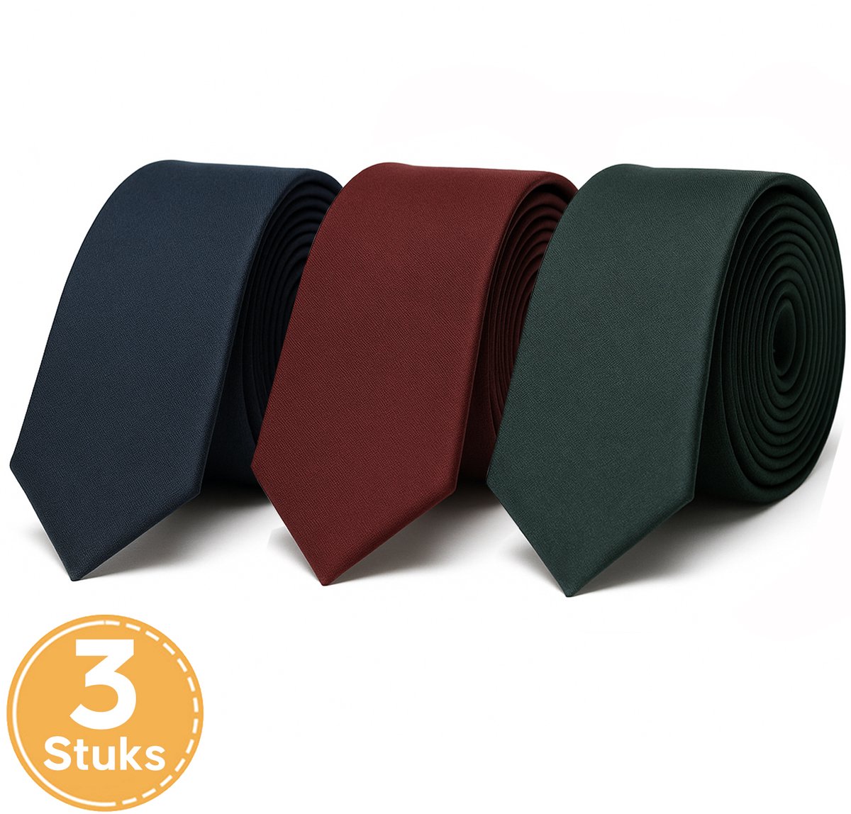 VOLQU® Premium 3 Stuks Stropdassen Set – Donkerrood, Donkerblauw & Donkergroen | Luxe Heren Dassen | Perfect voor Kantoor, Bruiloft & Cadeau