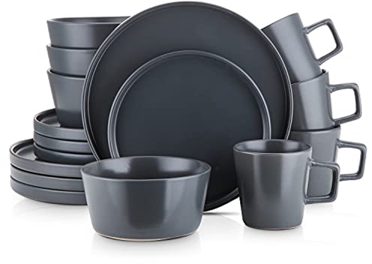 Moderne Coupe Aardewerk Servies Set voor 4 Personen - Grijs Mat