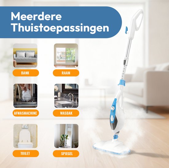 Stoomreiniger wordt gebruikt voor het schoonmaken van een bank, raam, vaatwasser, wasbak, toilet en spiegel.