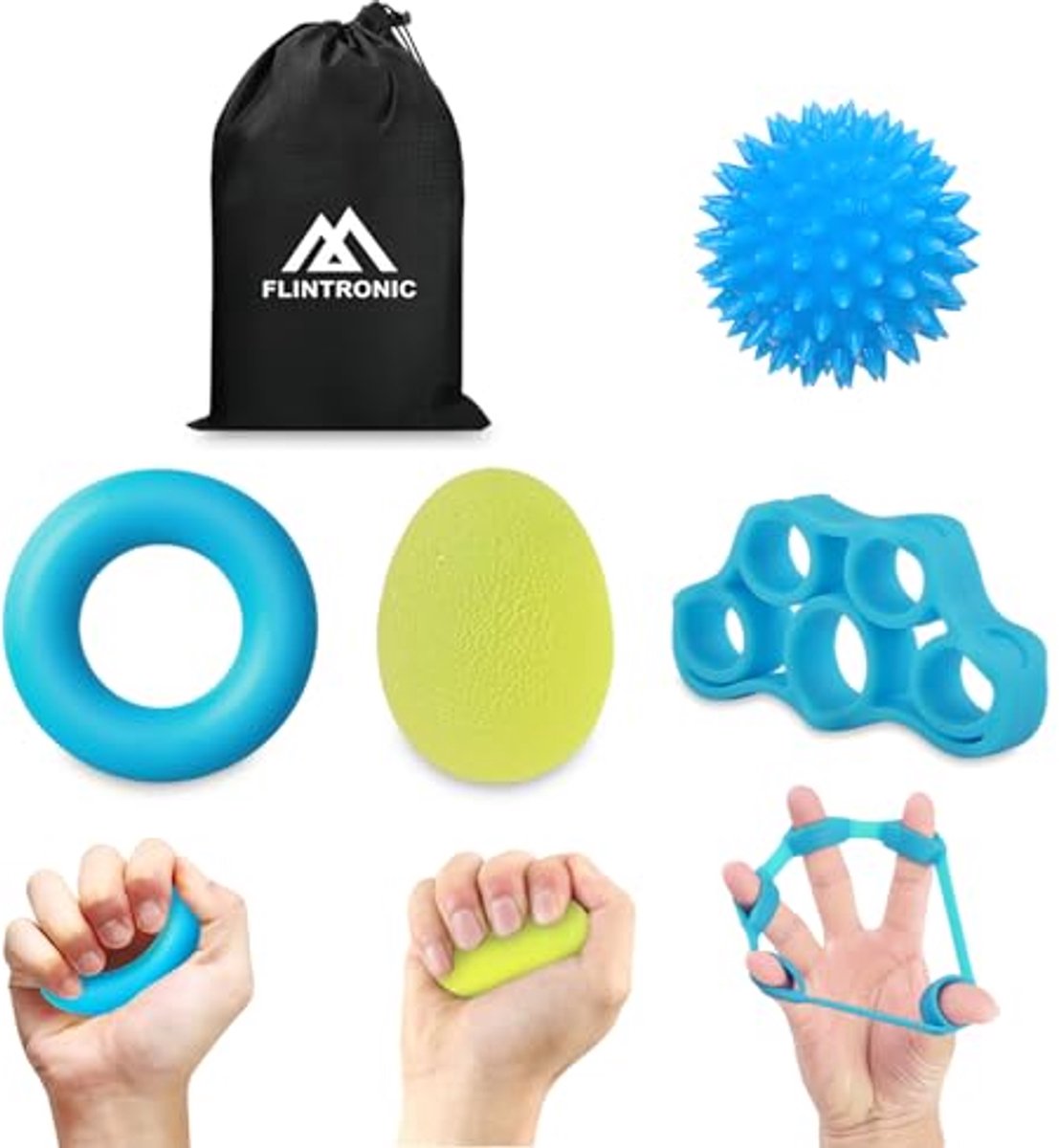 Handtrainer set met 3 weerstandsniveaus voor vingerflexibiliteit en coördinatie