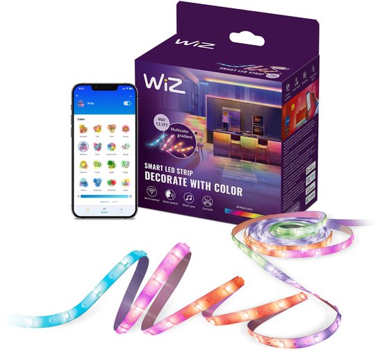 Bande LED WiZ RGBIC - 4 mètres - Installation facile - 16 millions de couleurs - Synchronisation musicale - RGBIC : plusieurs couleurs simultanément