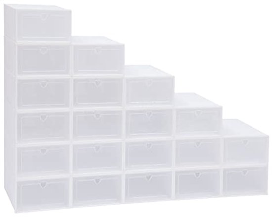 LUNICASHA 20 transparante schoenendozen, hard plastic schoenendoos met deksel, schoenenopslag, kunststof box, lade stapelbare opbergdoos voor gymschoenen, schoenen en pantoffels