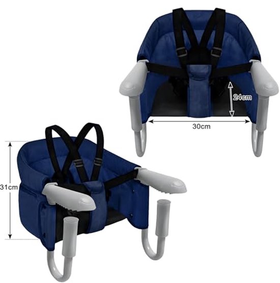 Opvouwbare Tafelstoel voor Baby, Hoge Stoel met Zitverhoging, Stabiliteit en Comfort, Inclusief Tas, Blauw van Merkloos — afbeelding 2