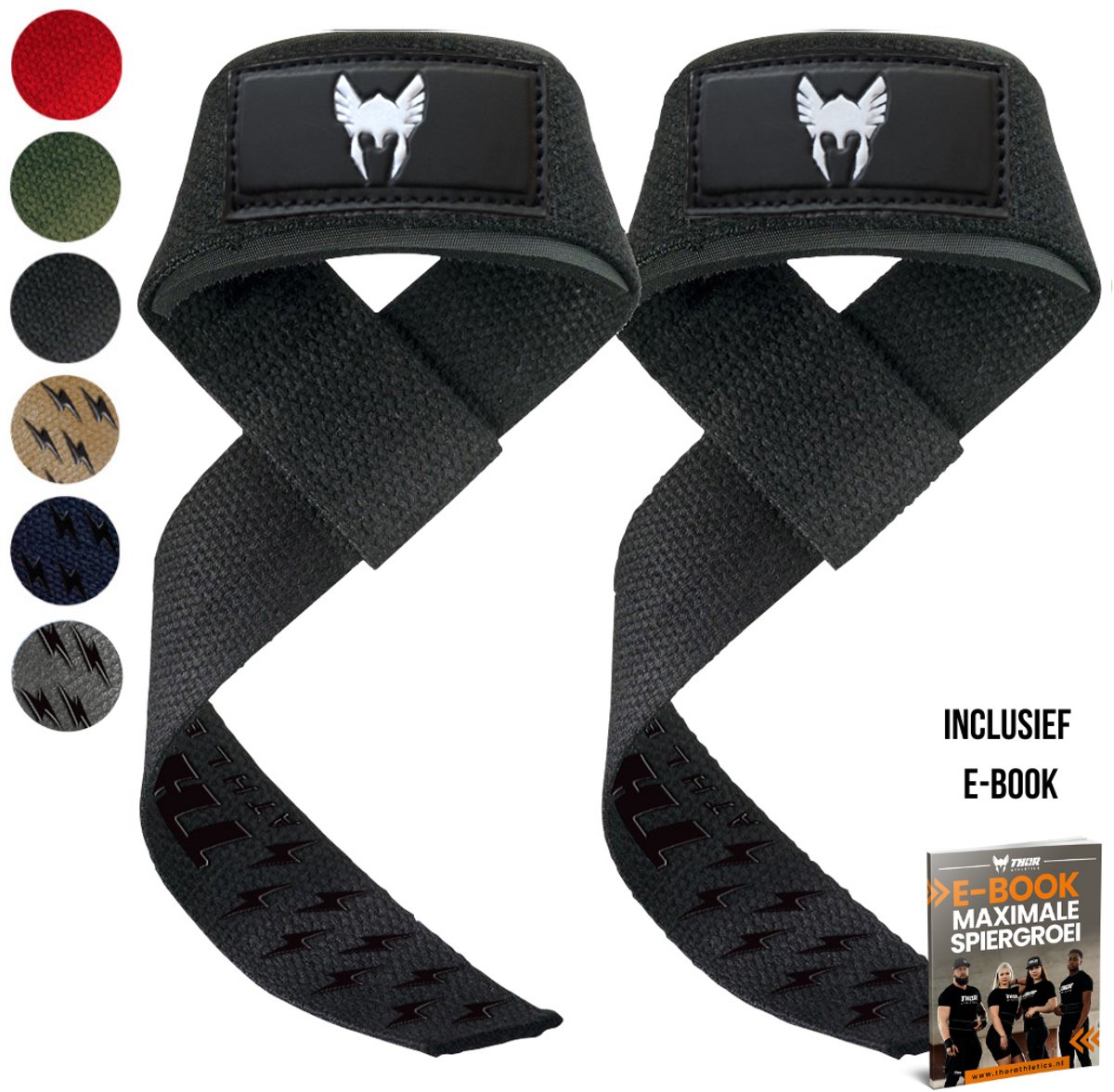 Thor Athletics Lifting Straps - Extra Grip Zwart - Krachttraining Accessoires - Powerlifting Straps - Deadlift Straps - Zwart - Inclusief E-Book - One Size