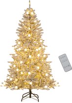 COSTWAY 180 cm Kunstkerstboom met verlichting, dennenboom met sneeuw, 11 lichtmodi, 2 lichtkleuren, verlichte kerstboom met 300 LEDs en metalen standaard, voor thuis, kantoor, winkels, wit