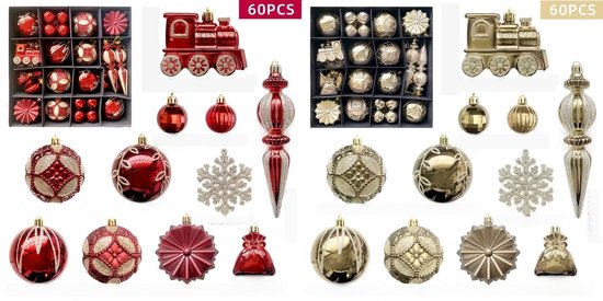Luxe Kerstballen Set Deluxe – 120 Stuks – Champagne Goud & Rood – Complete Kerstboom Decoratie – Glanzende, Matte & Glitter Kerstballen – Breukbestendig – In Opbergdoos – Kerstversiering