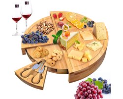 Villux Tapasplank - Borrelplank - Serveerplank - Kaasplank - Hapjesplank - Inclusief Kaasmesjes - Taspasplank Bamboe - Borrelplank Rond - Inclusief Ebook - ø 38 cm