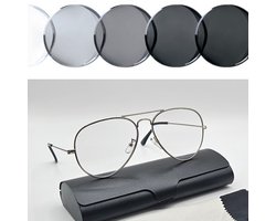 Unisex leesbril met meekleurende glazen +2,0 / photochromic reading glasses / sunreader 3025 / chameleon bril / fotochroome grijze lenzen +2.0 / bril met brillenkoker en microvezel doek / zonnebril / lunettes de soleil / Aland optiek