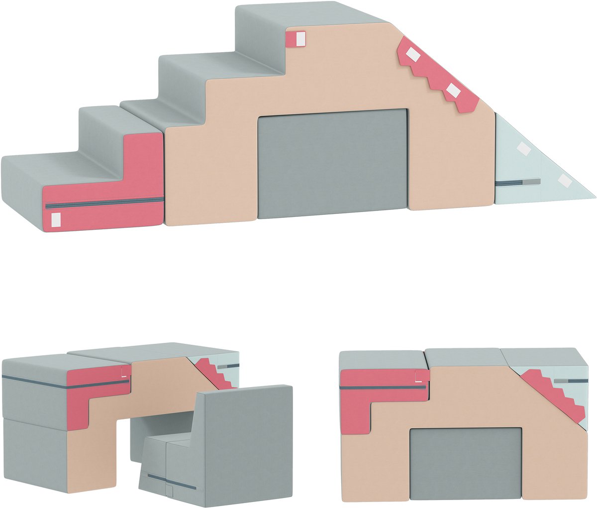 AIYAPLAY Kinder Speelset Zacht Fluweel, schuim 131L x 39B x 44H cm Beige+Blauw+Roze+Lichtgroen