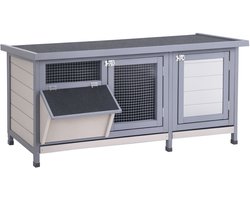 PawHut Konijnenhok Grenenhout, Staal 112L x 50B x 54H cm Grijs+Zwart