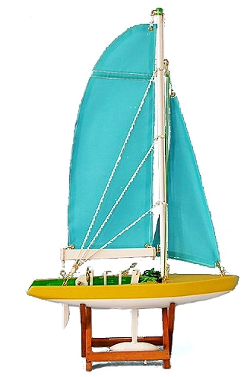 Miniatuurboot “blauwe vlag met romp geel” Hoogte 40 cm Fx 246T-25 E