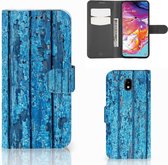 Smartphone Hoesje Geschikt voor Samsung A70 Book Style Case Blauw Wood