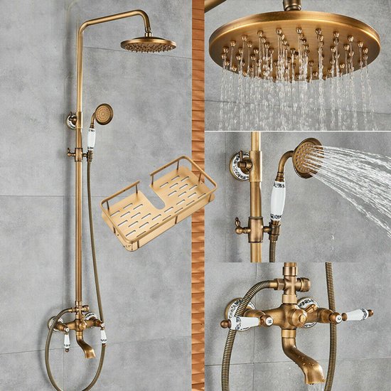 Doucheset box douchekop 25 cm rond Goud Geborsteld - Sani-Supply B.V