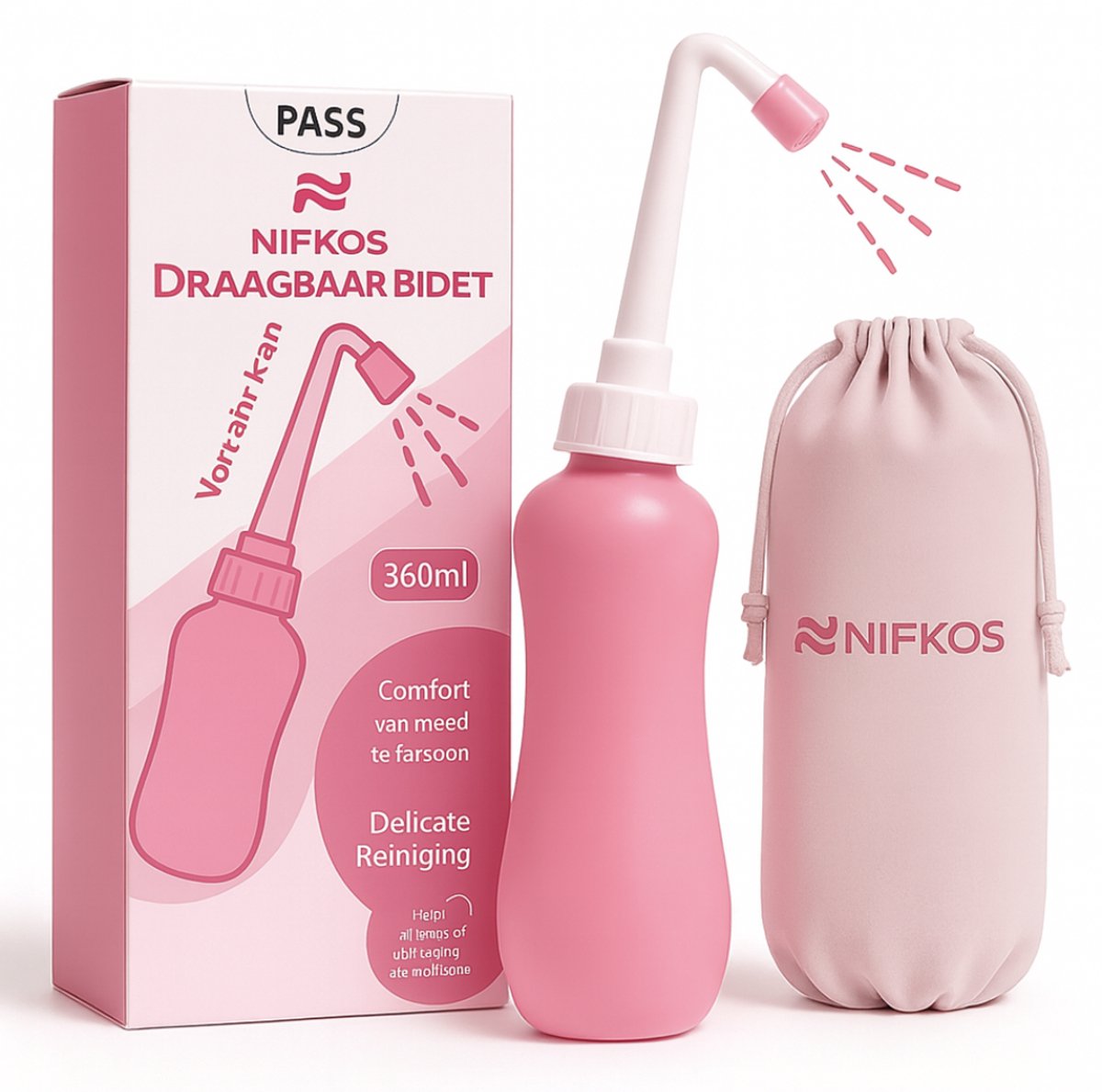 Nifkos Peri Bottle - Draagbare Bidet - Vaginale Douche - Perineum - Zwanger - Postpartum Spoelfles - roze