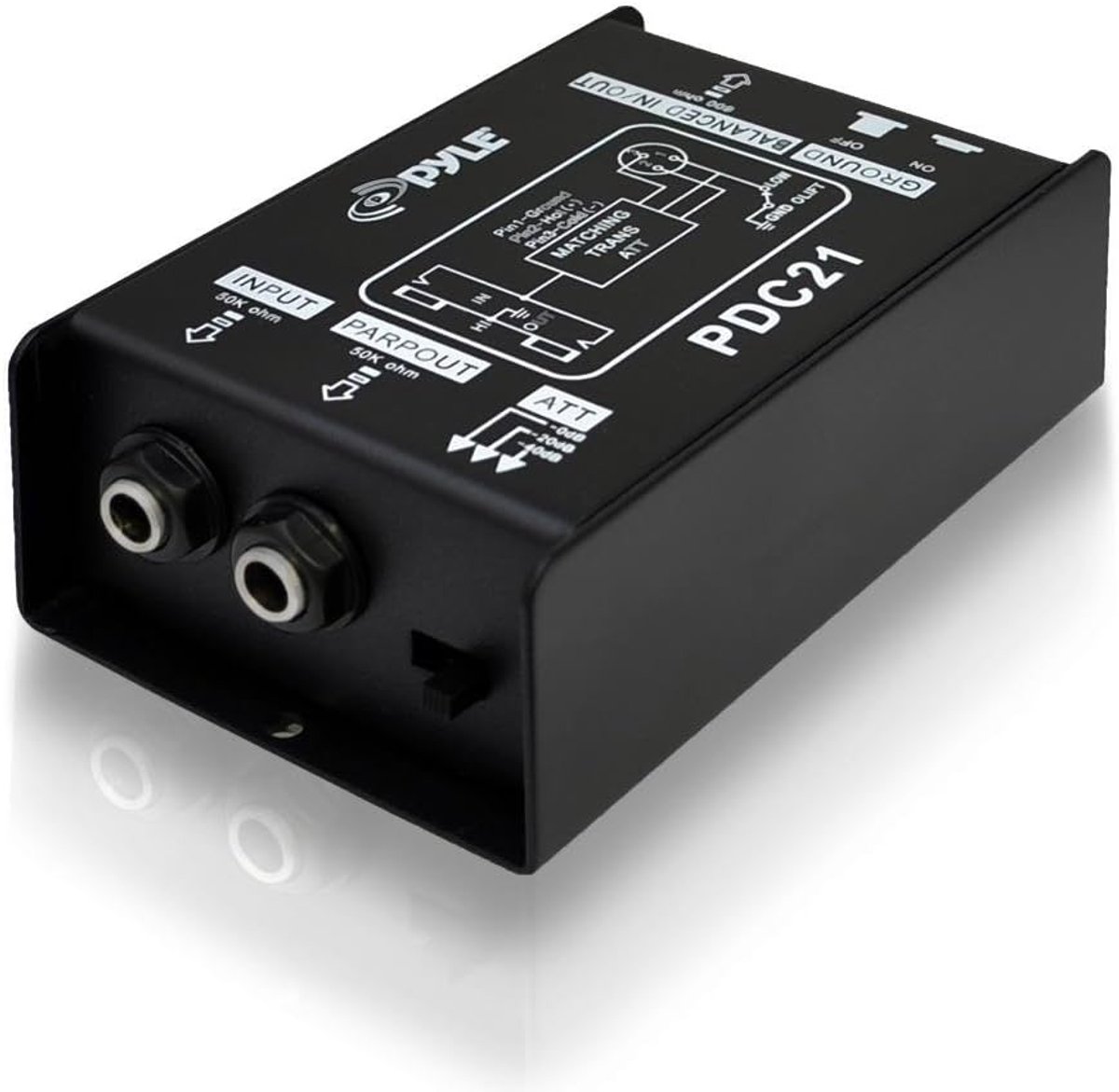 Pyle Premium Passieve DI Box –Eliminator met Ingangsverzwakker – Voor Gitaar & Bas – 6,35 mm Impedantieomvormer naar Gebalanceerde & Ongebalanceerde XLR