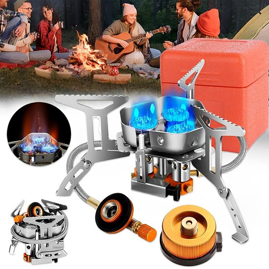 SMH LINE® Camping Kooktoestel - Premium - Opvouwbaar Incl. 20x Gasflessen Draagbaar Gasfornuis Zwart