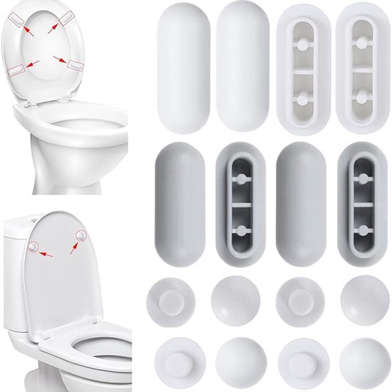 24-delige WC-Bril Buffer Set – 16 Ovale & 8 Ronde Dempingskussens – Universeel Toiletdeksel Bescherming – Eenvoudig Zonder Gereedschap Te Moneren