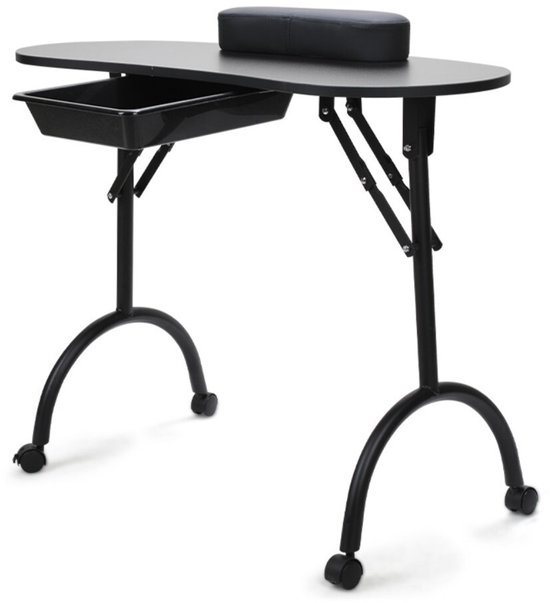 Manicuretafel Opvouwbare Nageltafel Draagbaar met Wielen Verplaatsbare Manicuretafel, met Lade en Draagbare Tas, 90 x 37 x 70 cm, Zwart