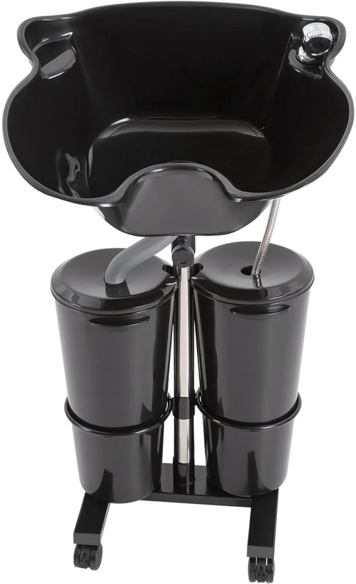 Lavabo mobile - Lavabo pour cheveux - Lavabo - Coiffeur - Coiffeur mobile - Hauteur réglable - Lavabo profond pour la maison, le salon de coiffure et le spa - Zwart