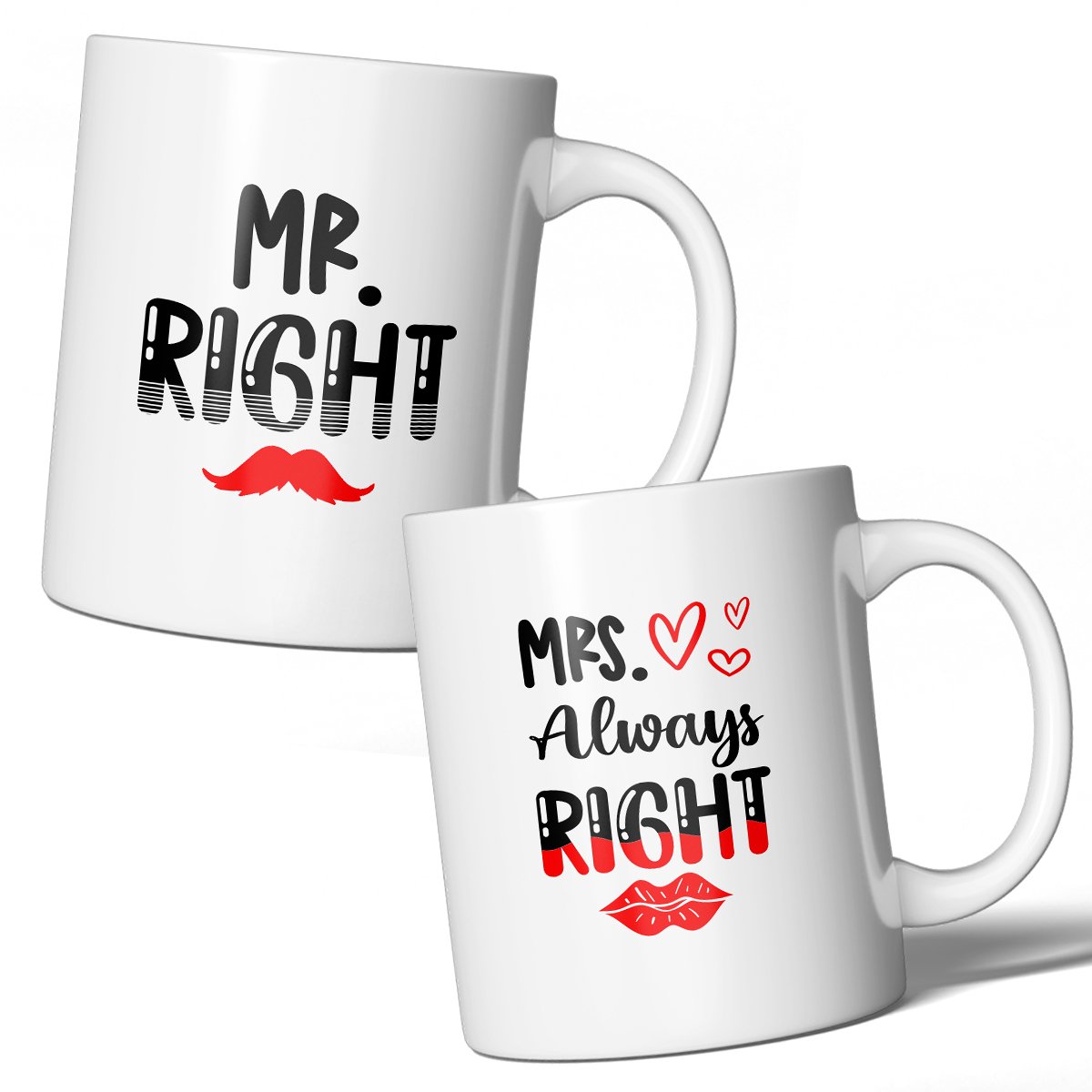 Mokken 2 stuks - MR. RIGHT AND MRS. ALWAYS RIGHT - 2 x 350ml - Mok - Cadeau - Geschenk