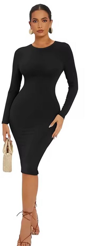 Robe moulante élastique pour femme - Mode - Gala - Fête - Manches longues - Hauteur mollet
