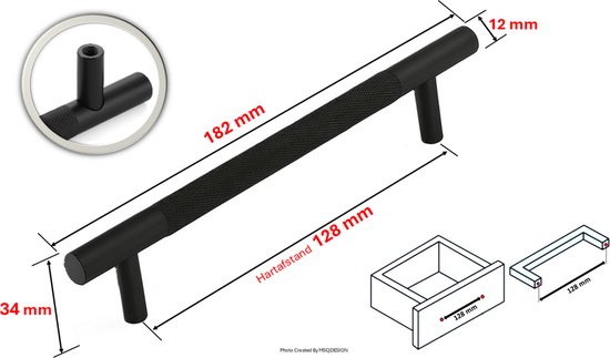 MSQDESIGN- Handgrepen zwart - Handgreep zwart 128mm - Handgrepen kast - Meubelgrepen - Keukengreep zwart - Kastgrepen - Handgrepen keukenkastjes - Meubelgreep - Handgrepen voor deurtjes - handgreep keuken - ladegreep - incl schroeven