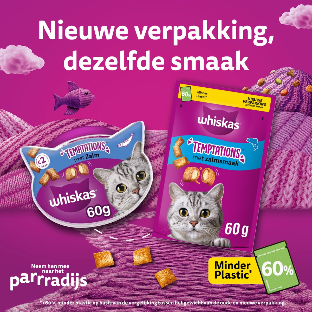 Bol.com Whiskas Kattensnacks - Temptations Snoepjes - Zalm - 8x60g aanbieding