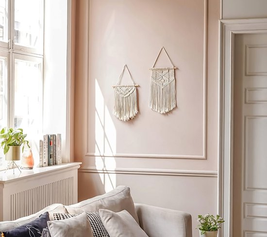 2 Luxe Macrame Wandkleed - Bohemian Wandtapijt - Handgemaakt Woonkamer Muurdecoratie - Boho Muurkleed - 100% Katoen Touw/Koord Wandhanger & Muurhanger - Muurtapijt Wanddecoratie - Wanddoek Kamer Wall Decoratie - Slaapkamer Tapestry Muurkleed - Wit
